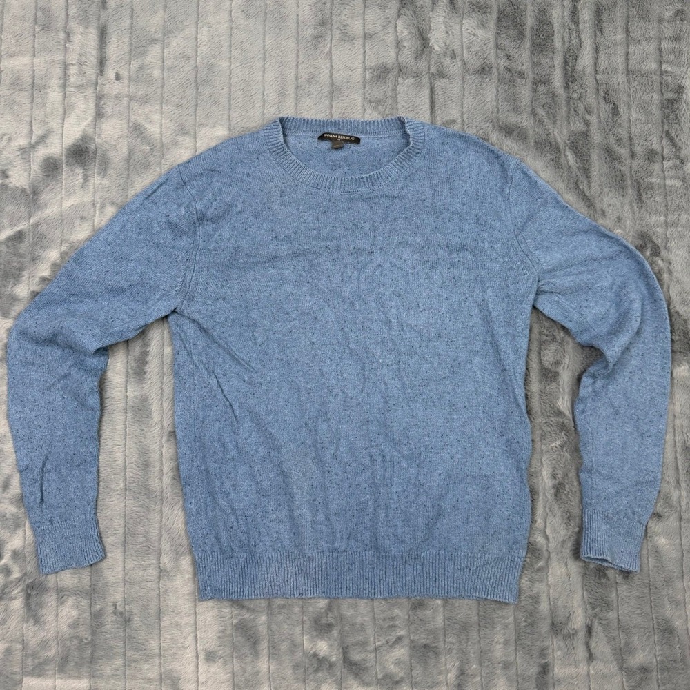 Banana Republic Mens Blue Heathered Cotton Wool Blend Crew Neck Sweater Medium